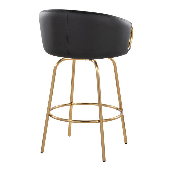 Claire - 26" Fixed-Height Counter Stool With Swivel And Round Gold Metal Footrest (Set of 2) - Gold Metal