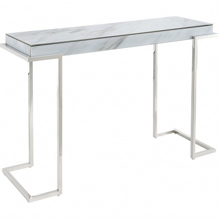 Genuine Marble Sled Console Table - White And Silver