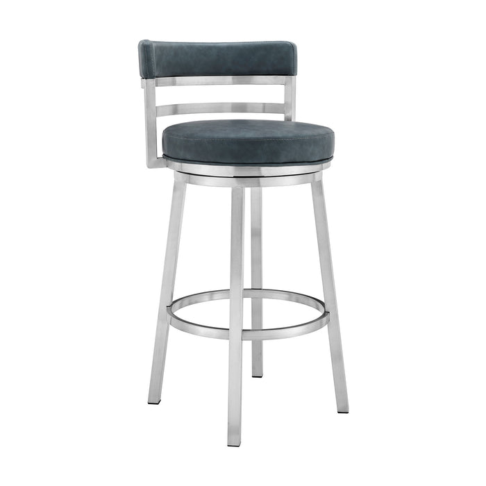 Faux Leather And Stainless Steel Swivel Low Back Counter Height Bar Chair - Dark Gray And Silver