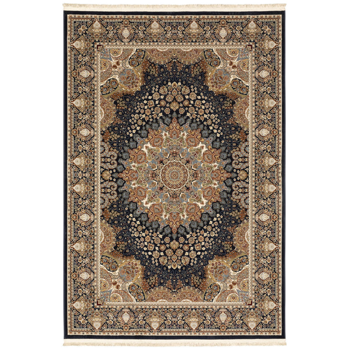 10' X 13' Traditional Medallion Area Rug With Fringe - Navy Blue