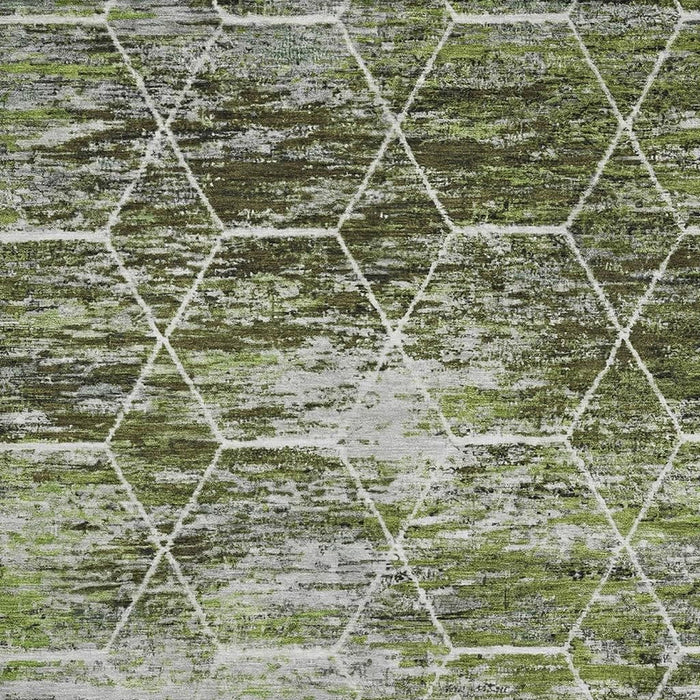 10' X 14' Geometric Washable Area Rug With UV Protection (699196) - Olive Green / Gray / Ivory