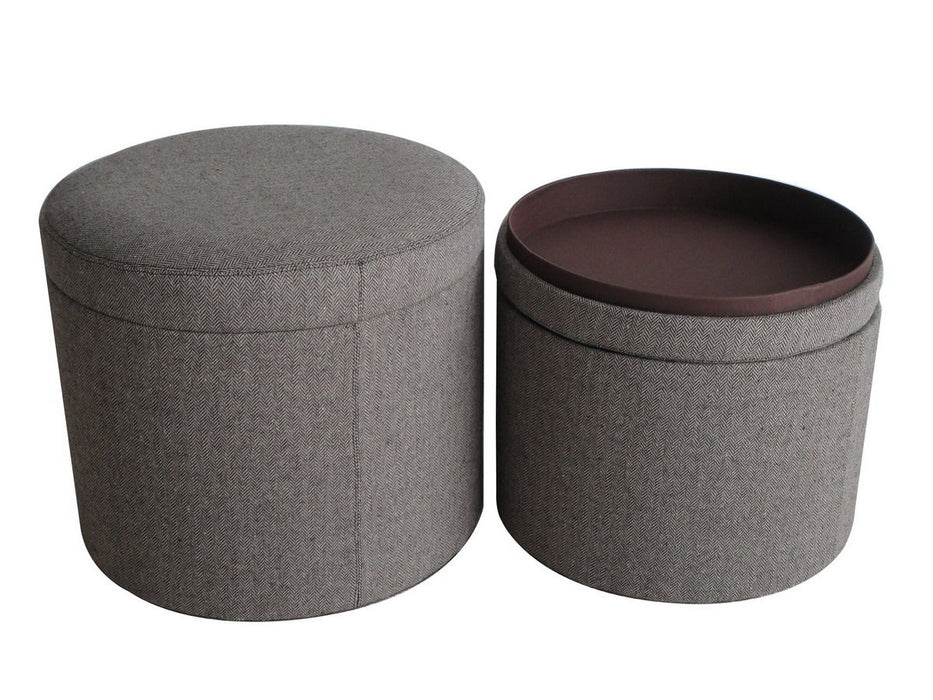 Faux Leather Round Storage Ottoman - Gray