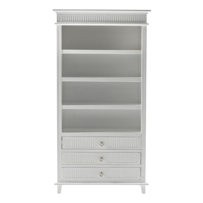 Four Tier Bookcase With Three Drawers - Antiqued White