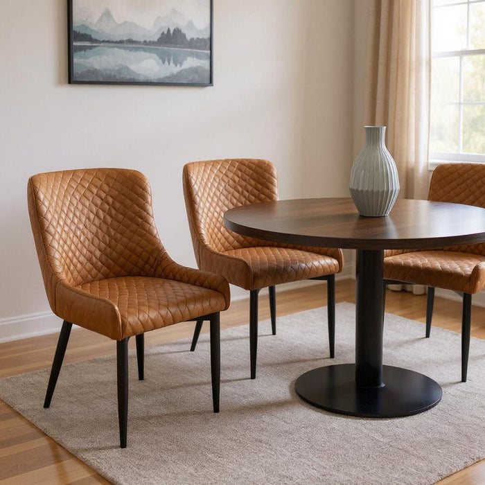 Tufted Upholstered Faux Leather Dining Side Chairs (Set of 4) - Orange / Black