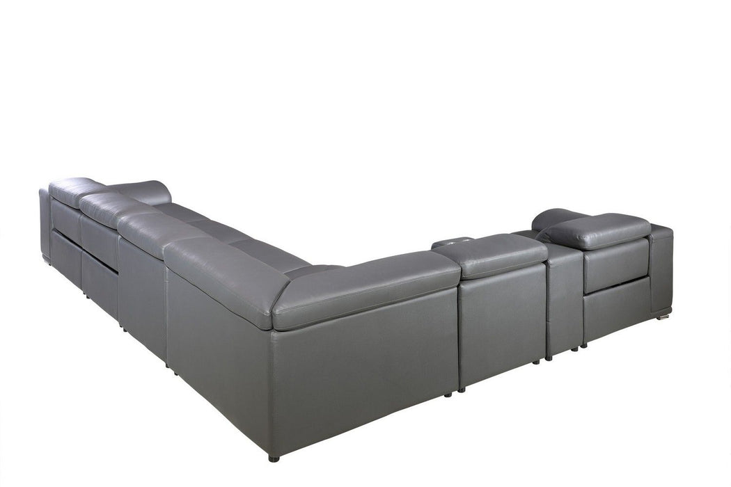 Italian Leather Power Reclining Eight Piece Corner Sectional With Console - Gray