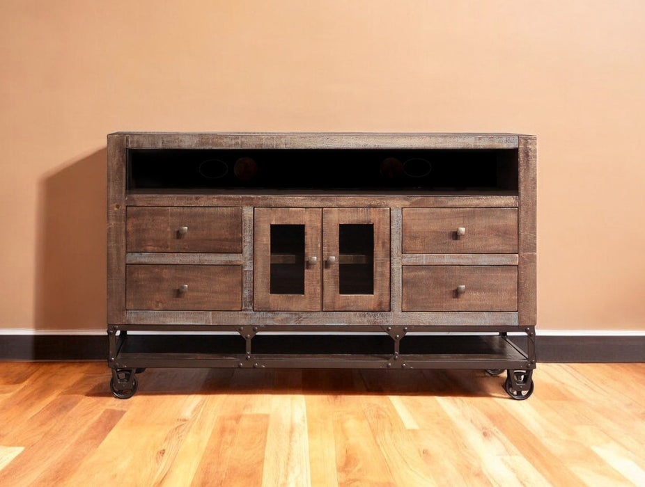 Cabinet Enclosed Storage Distressed, TV Stand - Brown