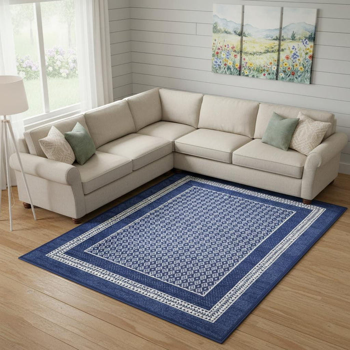 8' X 10' Geometric Distressed Area Rug (551062) - Blue / Ivory