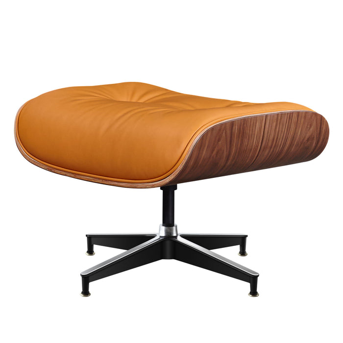 Light orange 28-inch modern tufted genuine leather lounge chair with matching ottoman by HomeRoots, featuring a sleek stationary design.