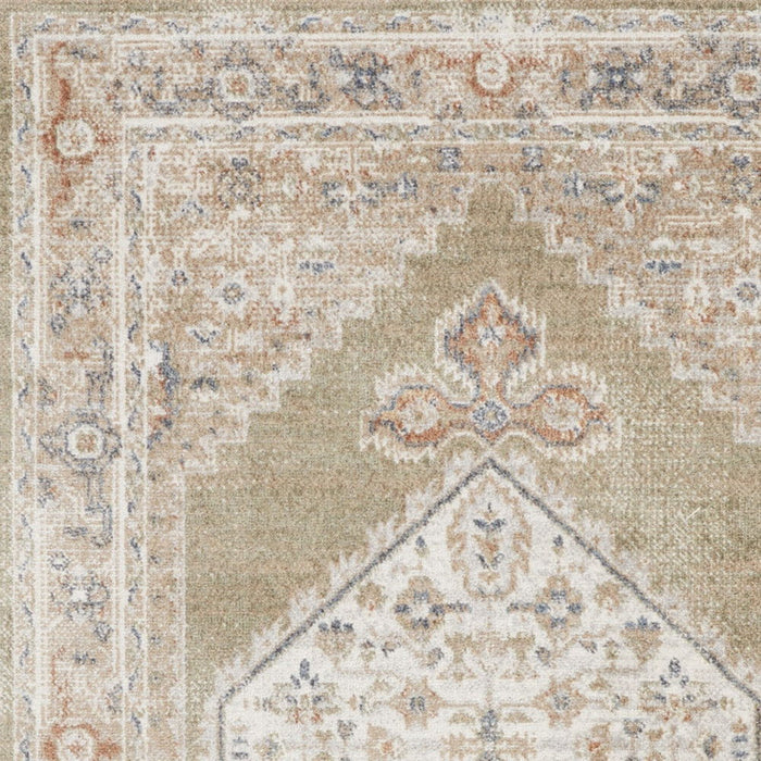 2' X 4' Floral Medallion Power Loom Distressed Washable Area Rug (546930) - Green / Ivory
