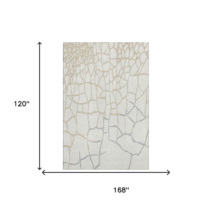 10' X 14' Abstract Geometric Washable Area Rug With UV Protection (682289) - Ivory / Taupe / Gray