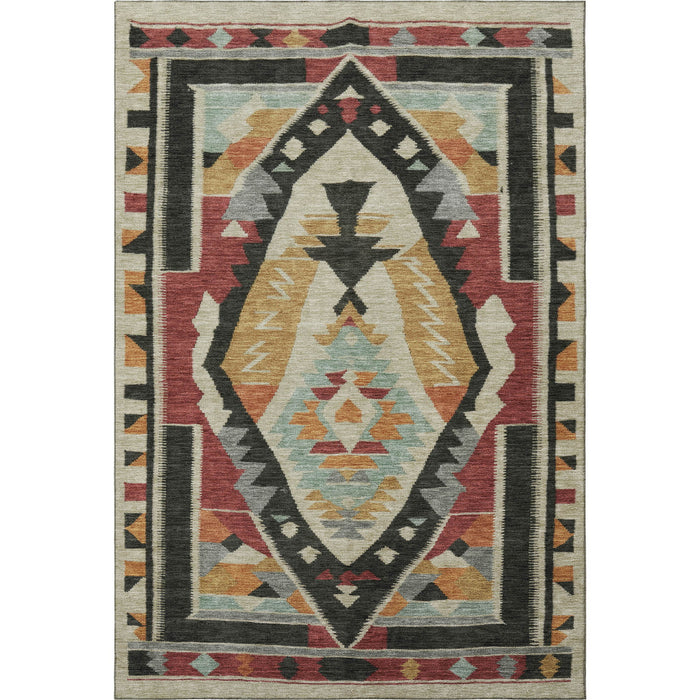 10' X 14' Tribal Washable Area Rug With UV Protection (708007) - Red / Charcoal / Gold