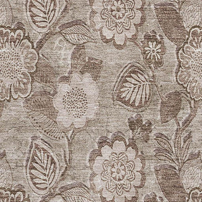 10' X 14' Floral Washable Area Rug With UV Protection (708784) - Brown / Taupe
