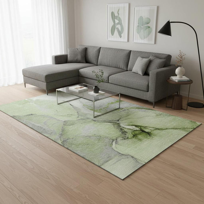 10' X 14' Abstract Washable Area Rug With UV Protection (646828) - Green / Gray / Ivory