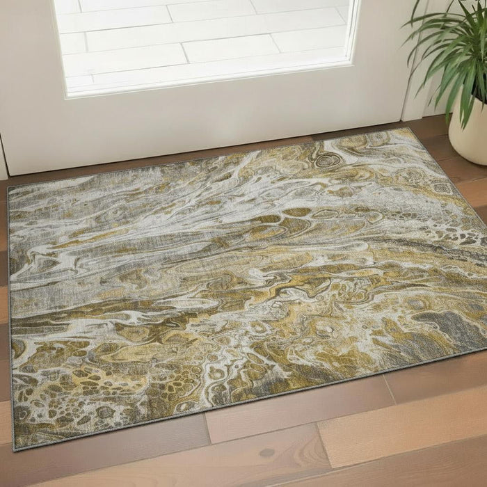 3' X 5' Abstract Washable Area Rug With UV Protection (650921) - Brown / Gray / Ivory