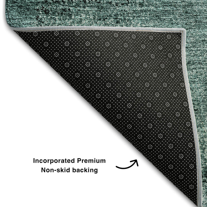 10' X 14' Abstract Washable Area Rug With UV Protection (655337) - Teal / Ivory