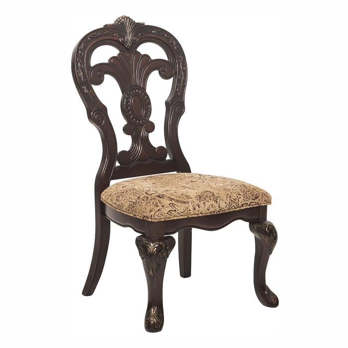 Set of two Giga elegant cherry upholstered traditional side chairs with tipping fabric, perfect for dining furniture.