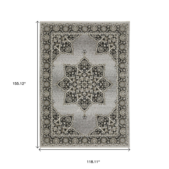 10' X 13' Medallion Area Rug With Fringe - Gray And Black