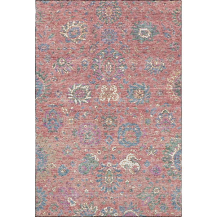 10' X 14' Oriental Washable Area Rug With UV Protection (710975) - Coral / Blue / Ivory
