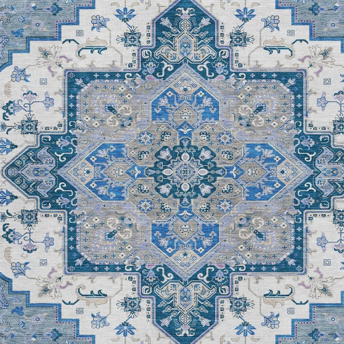 10' X 14' Oriental Washable Area Rug With UV Protection (681299) - Blue / Ivory / Gray