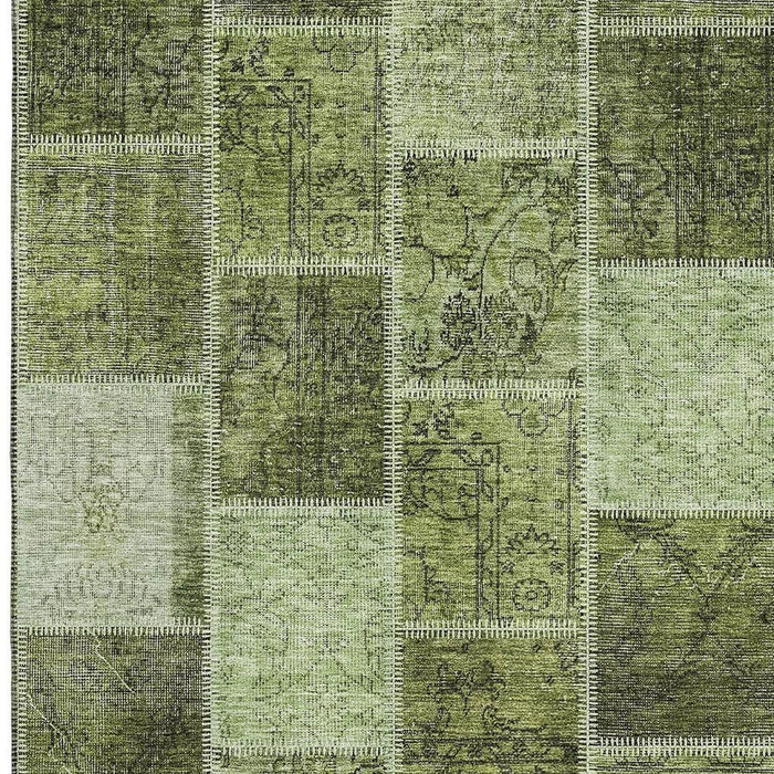 9' X 12' Patchwork Washable Area Rug With UV Protection - Olive Green And Gray