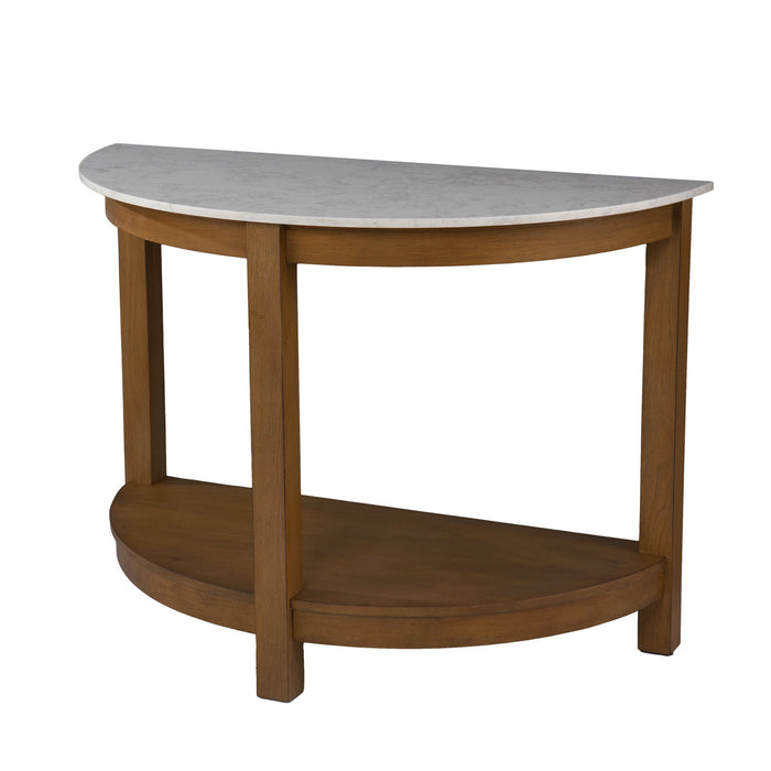Faux Marble Half Circle Three Console Table With Shelves - White