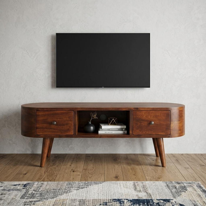 Solid Wood Enclosed Open Storage TV Stand - Brown
