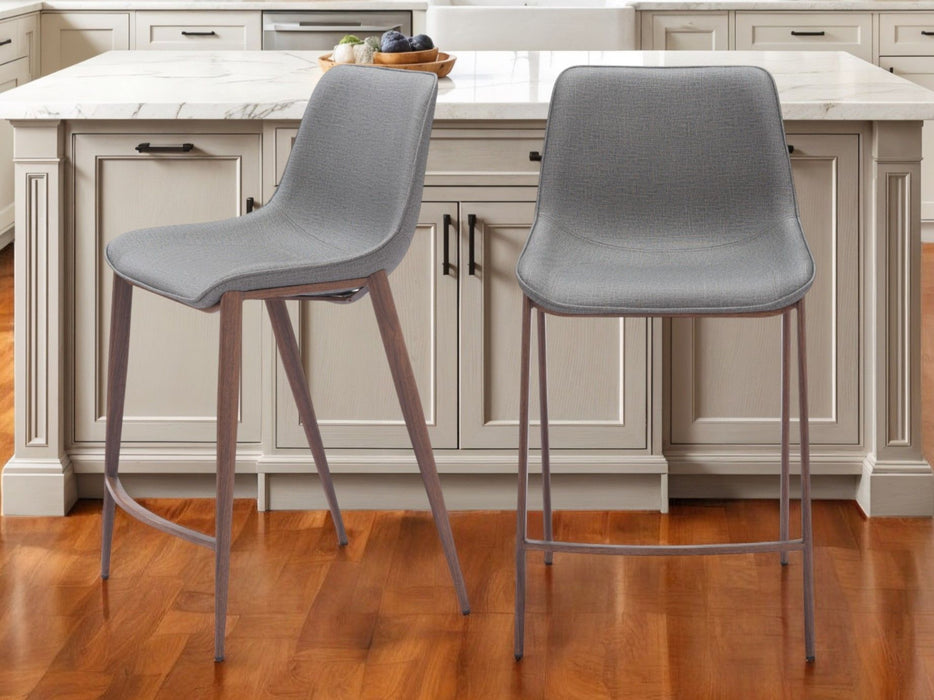26" Modern Slate Faux Leather And Steel Counter Height Bar Chairs (Set of 2) - Gray