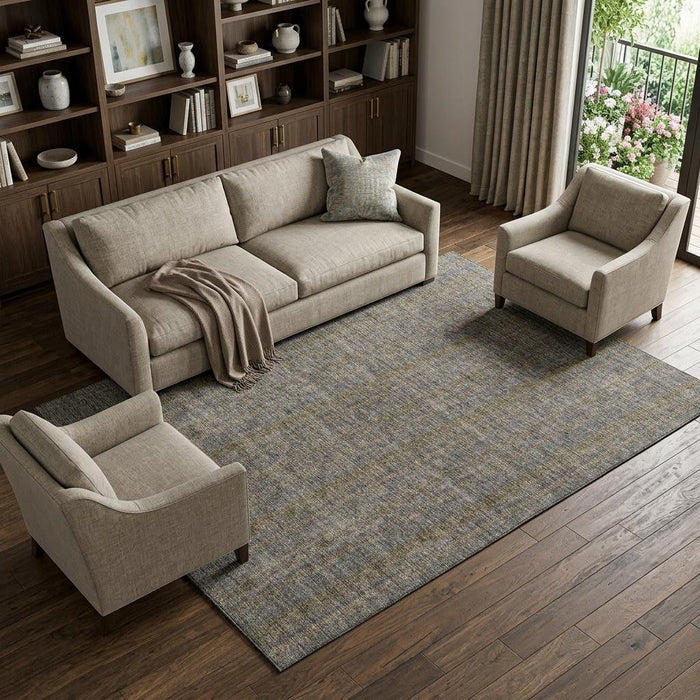 10' X 14' Striped Washable Area Rug With UV Protection (677585) - Taupe / Olive Green