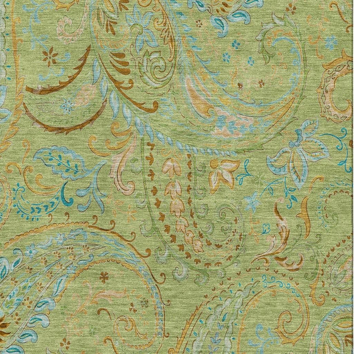 10' X 14' Paisley Washable Area Rug With UV Protection (647950) - Fern Green / Blue