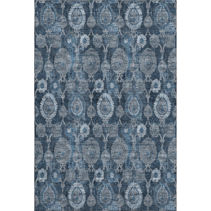 10' X 14' Damask Washable Area Rug With UV Protection - Navy Blue And Gray