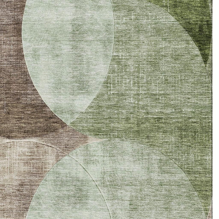 10' X 14' Geometric Washable Area Rug With UV Protection (686252) - Artichoke Green / Brown / Beige