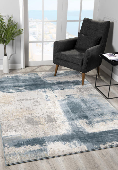 9' x 12' Abstract Patches Area Rug - Cream And Blue