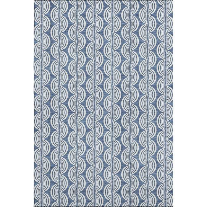 10' X 14' Ogee Washable Area Rug With UV Protection (682703) - Denim Blue / Ivory / Gray