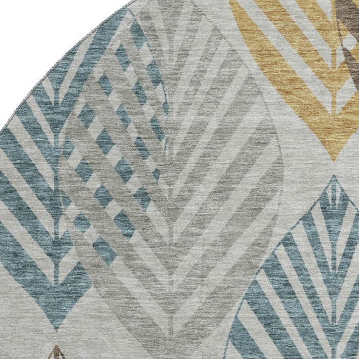 8' Transitional Floral Washable Round Rug With UV Protection - Gray