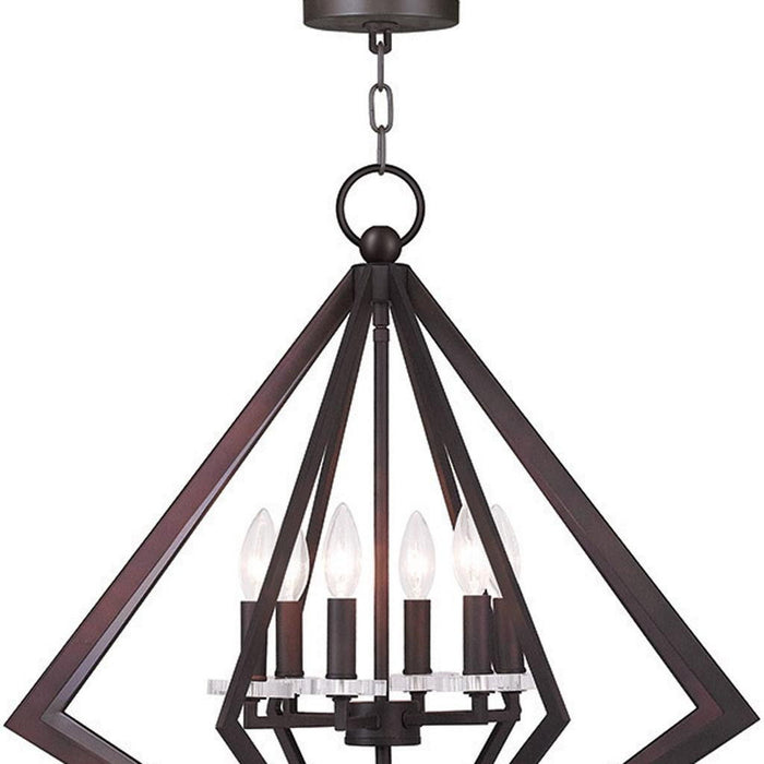 26" Six Light Metal Dimmable Chandelier With Shades - Bronze