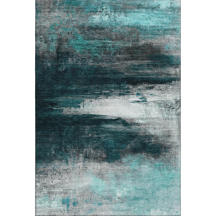 10' X 14' Abstract Washable Area Rug With UV Protection (714709) - Teal / Gray