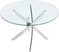 Modern Xander dining table by Meridian Furniture with a sleek wooden surface and sturdy metal legs.