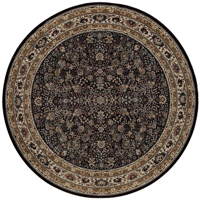 8' Oriental Round Rug - Black / Ivory