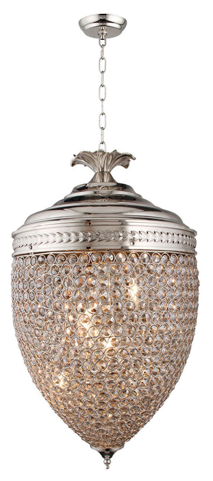 HomeRoots silver three-light metal chandelier with crystal glass shades, elegant statement lighting fixture for modern decor