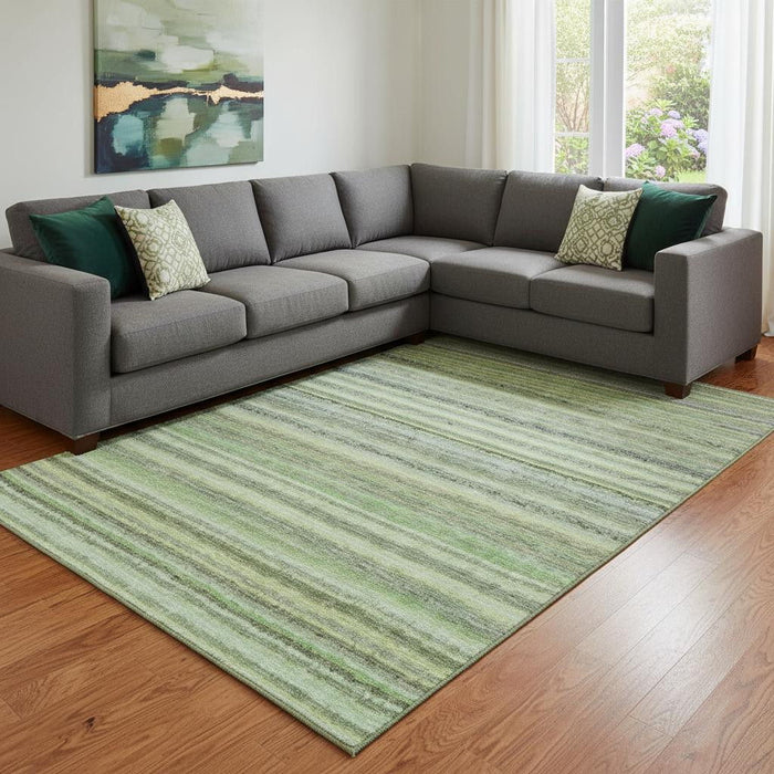 10' X 14' Striped Washable Area Rug With UV Protection (650794) - Green / Blue