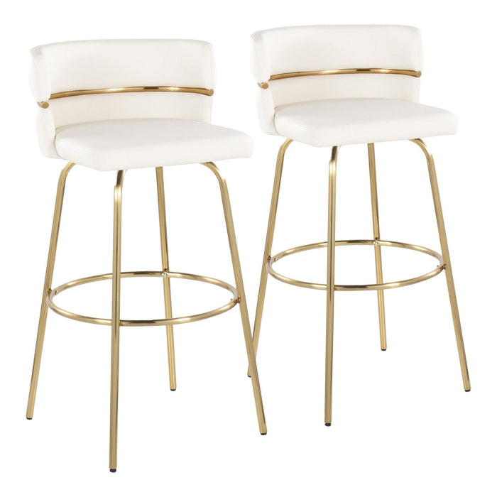 Cinch - 30" Fixed-Height Barstool With Swivel And Round Footrest (Set of 2) - Gold Metal