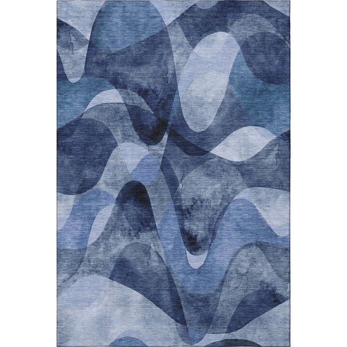 8' X 10' Abstract Washable Area Rug With UV Protection (648086) - Navy Blue / Ivory