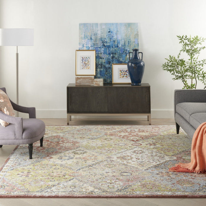 8' X 10' Floral Distressed Area Rug - Green And Ivory