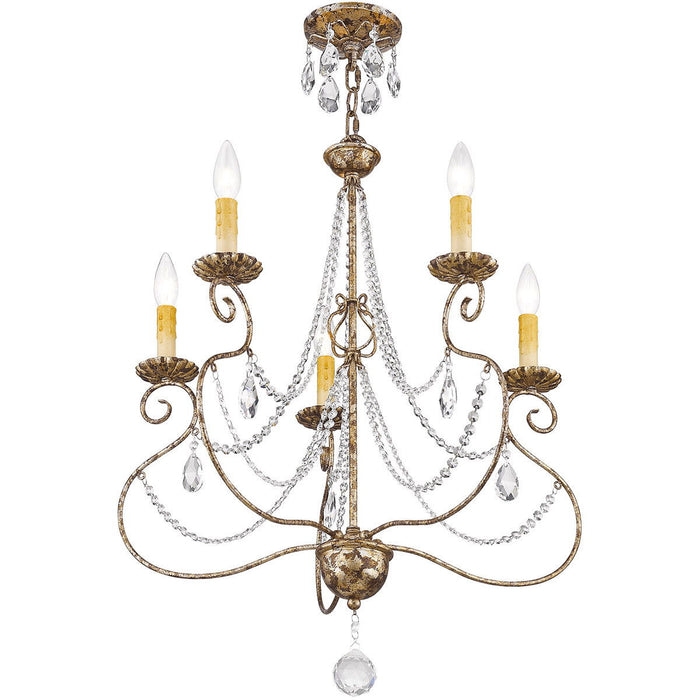 29" Five Light Metal Dimmable Chandelier With Shades - Bronze