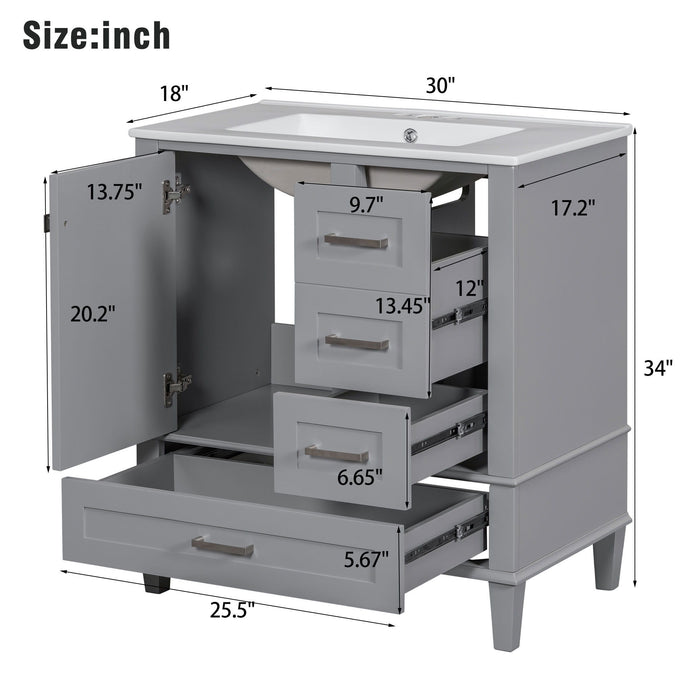 Modern Giga bathroom vanity with sink, soft-closing door, three drawers, and solid wood frame, ideal for stylish bathroom storage.