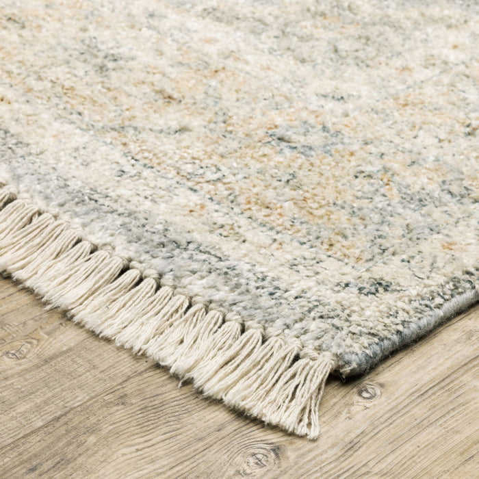 10' x 13' Oriental Hand Loomed Stain Resistant Area Rug With Fringe - Gray And Beige