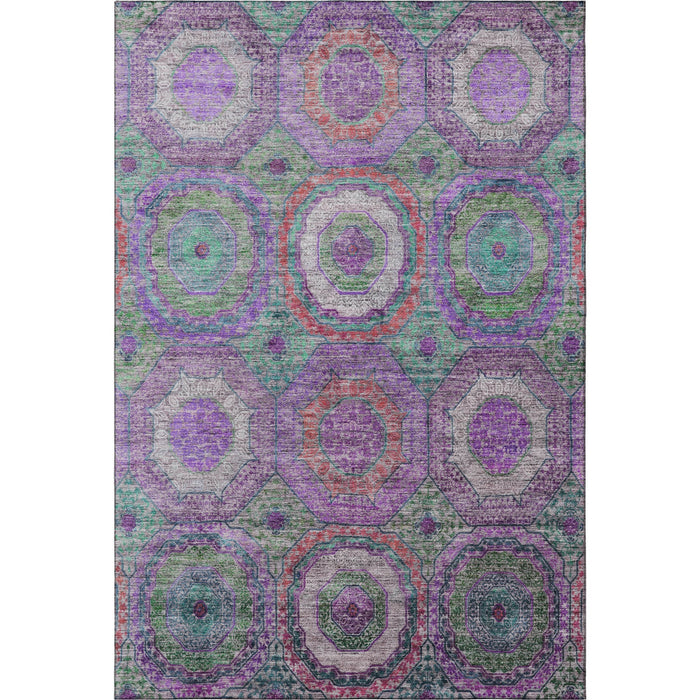 10' X 14' Geometric Washable Area Rug With UV Protection (716509) - Purple / Lime Green