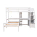 Giga loft bed with standalone bed, storage staircase, desk, shelves, and drawers in a modern bedroom setting.