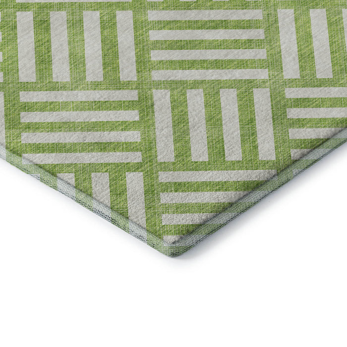 8' X 10' Geometric Washable Area Rug With UV Protection (652375) - Lime Green / Ivory