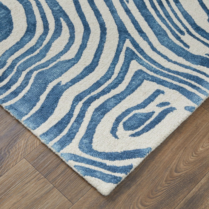 10' x 13' Wool Geometric Tufted Handmade Area Rug - Blue And Ivory